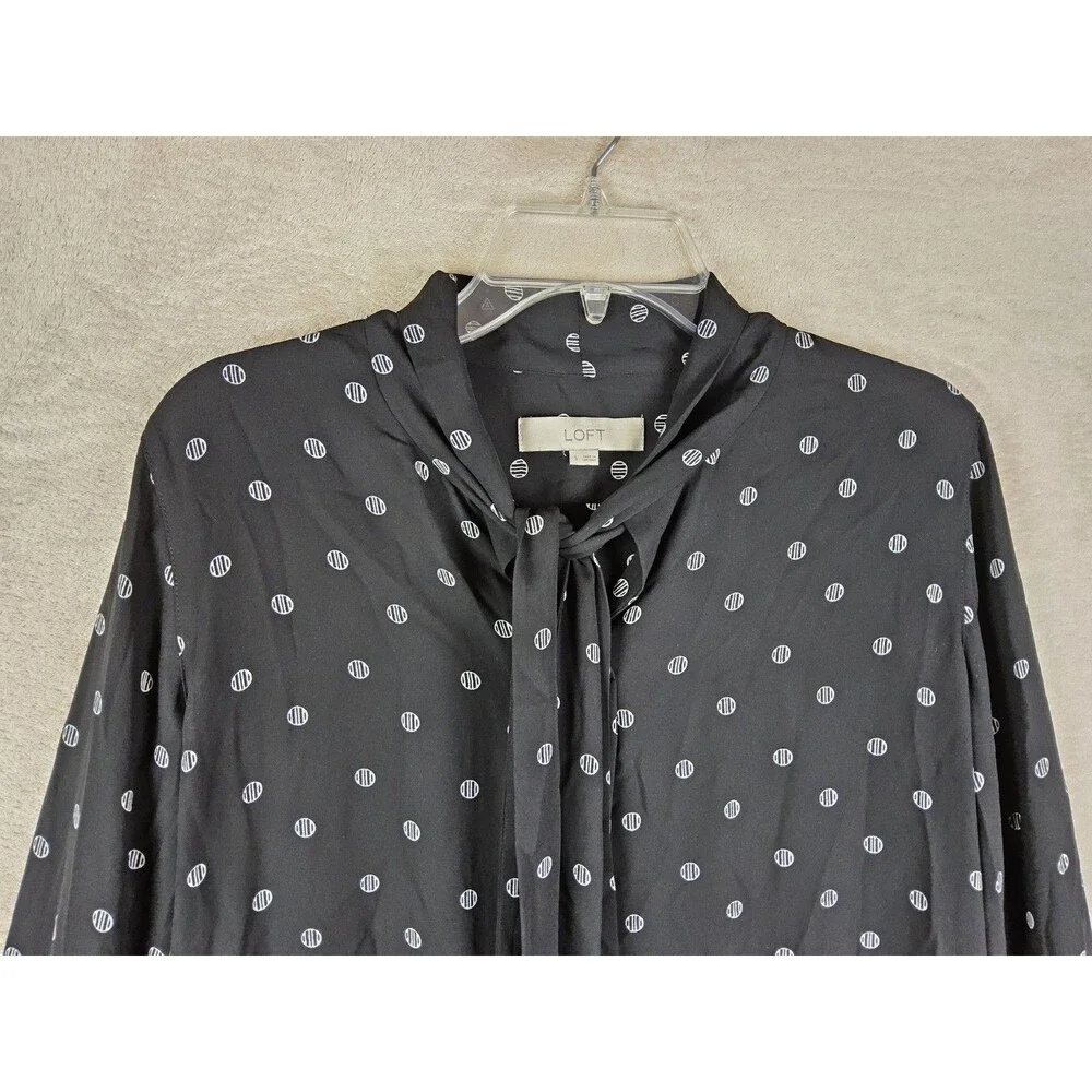 LOFT Women's Long Sleeve Tie Neck Circle Pattern Blouse Top Size S